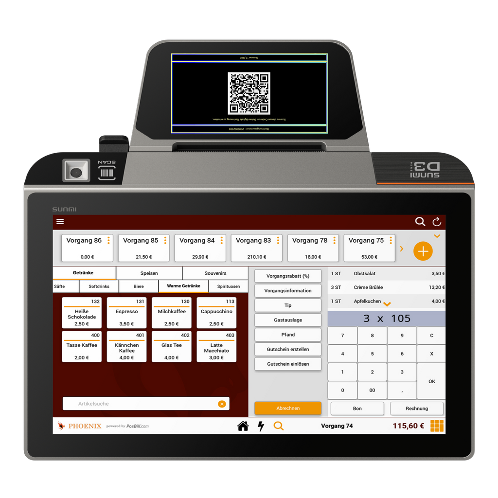 TSE Kasse PHOENIX - Sunmi D3 mini mit LCD Kundendisplay – PosBill